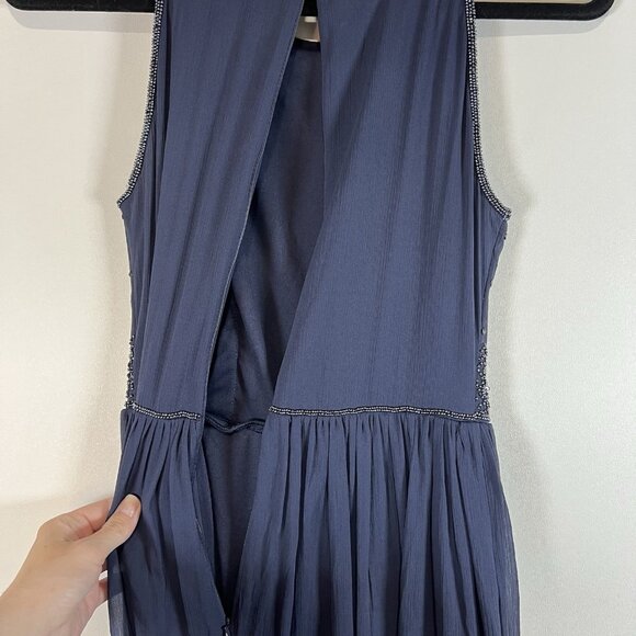 Adrianna Papell Sequin Embroidered Beaded Empire Gown Blue Sz 4  Elegant Evening - Picture 11 of 13